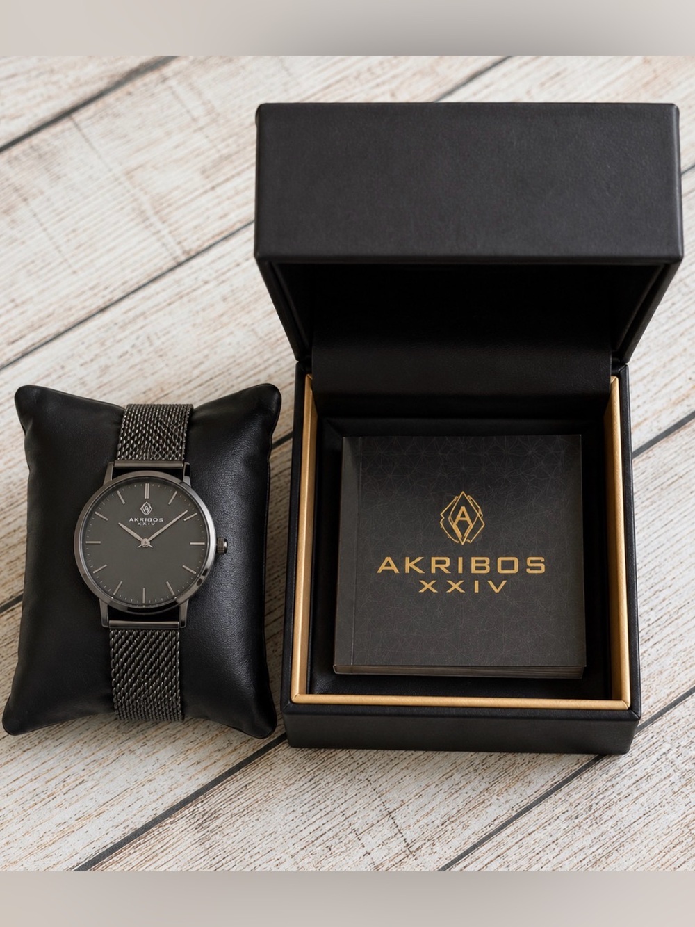 Akribos XXIV AK959 Men’s Gunmetal Black Mesh Stainless Steel Watch NWT